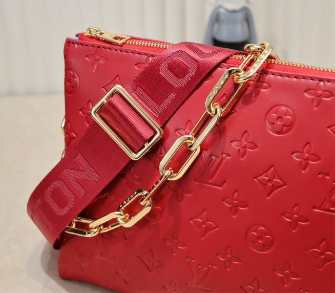 Louis Vuitton Coussin PM Bag In Red With Jacquard Strap