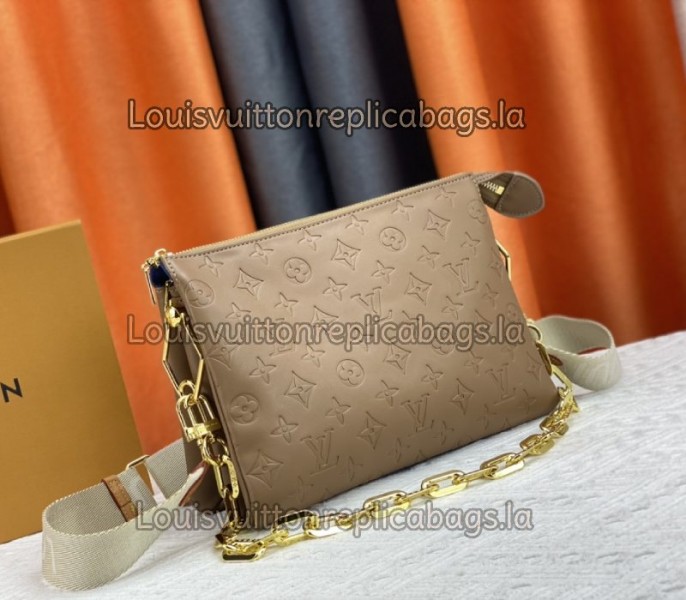 Louis Vuitton Coussin PM Bag In Taupe With Jacquard Strap