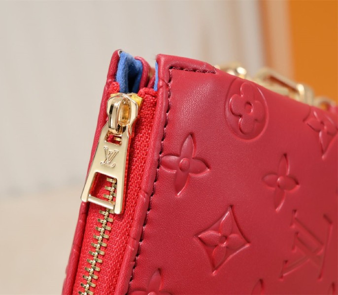 Louis Vuitton Coussin PM Bag In Red With Jacquard Strap