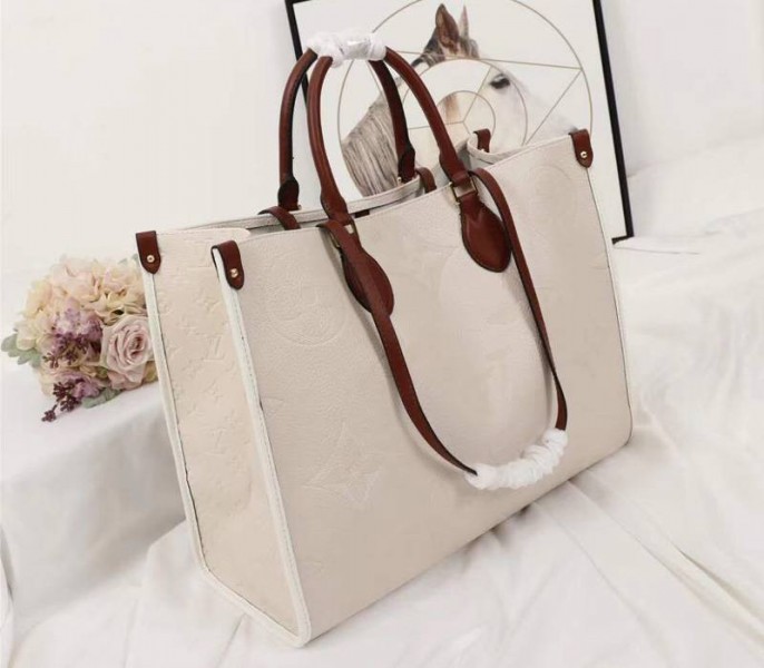 Louis Vuitton Monogram Empreinte Giant Onthego GM Tote In Cream – Brown