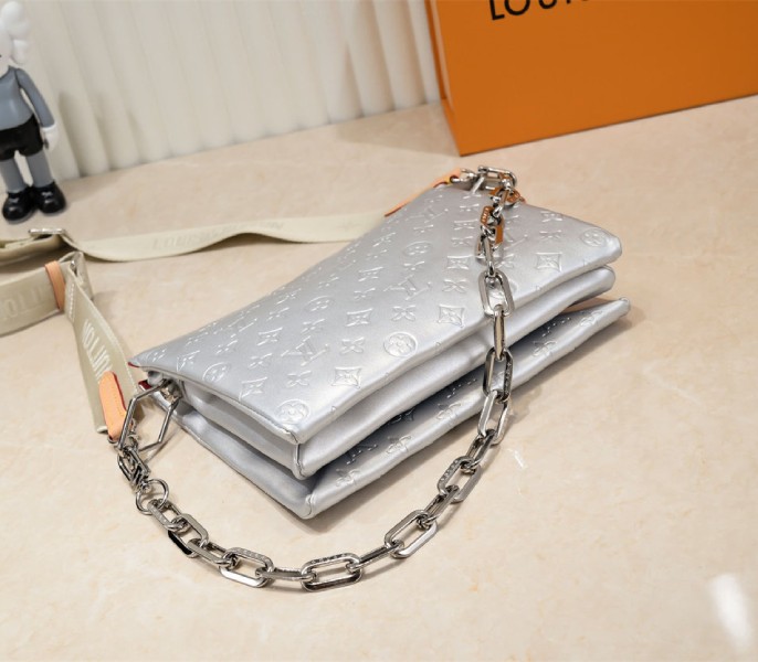 Louis Vuitton Coussin PM Bag In Silver With Jacquard Strap