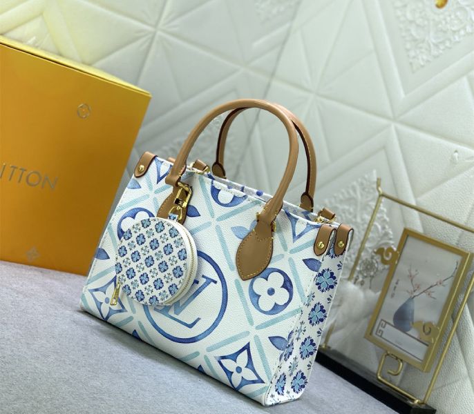 Louis Vuitton LV By The Pool Monogram Tiles Canvas Onthego PM Tote In Lagoon Blue