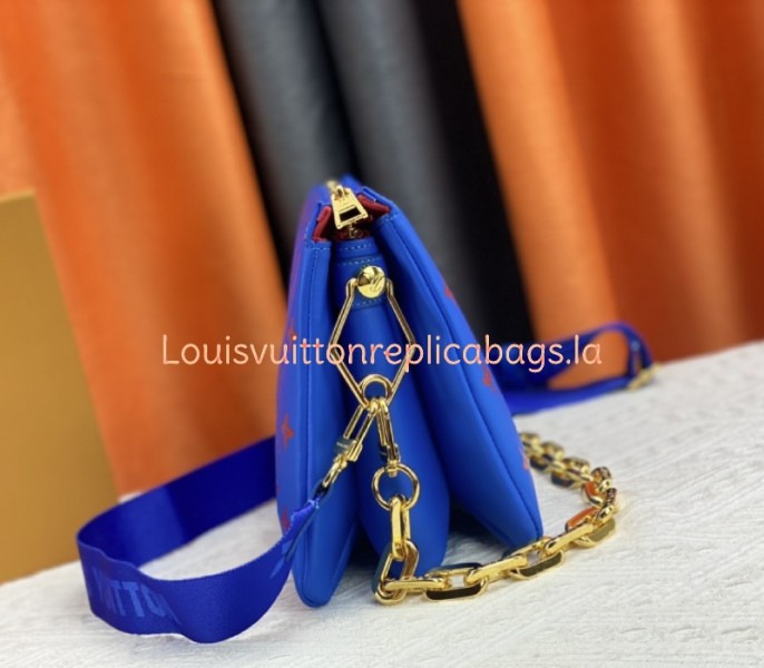 Louis Vuitton Coussin PM Bag In Blue And Red With Jacquard Strap