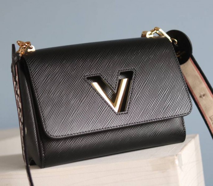 Louis Vuitton Epi Leather Twist MM Handbag In Black With Embroidered Strap