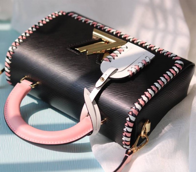 Louis Vuitton Epi Leather Twist MM Bag In Black With Braided Edges Flap