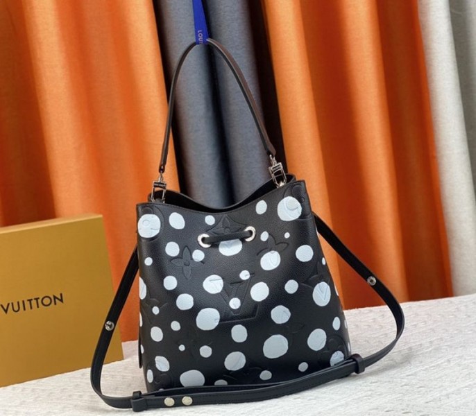 Louis Vuitton X YK NeoNoe MM Black Tote In White Infinity Dots