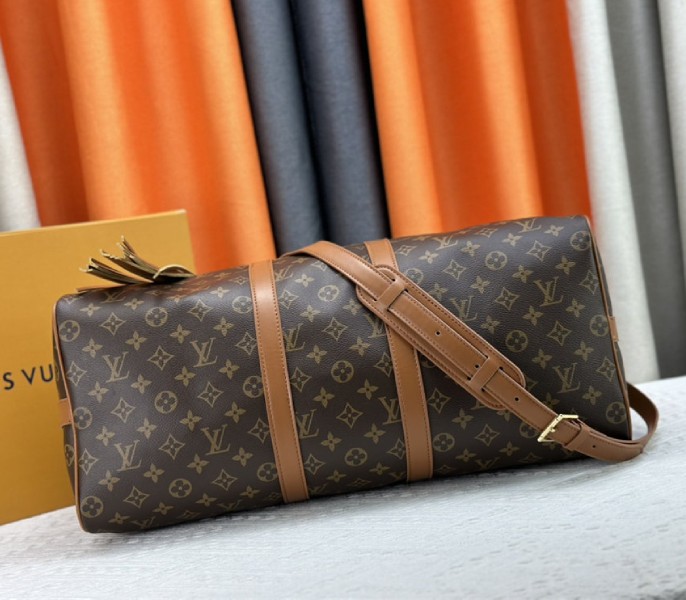 Louis Vuitton Monogram Dust Canvas Keepall Bandouliere 50 In Brown