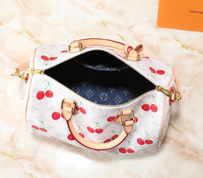 X TM Monogram Cherry Canvas Speedy Soft Bandouliere 30 In White