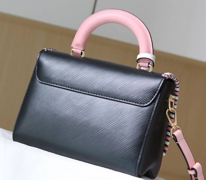 Louis Vuitton Epi Leather Twist MM Bag In Black With Braided Edges Flap