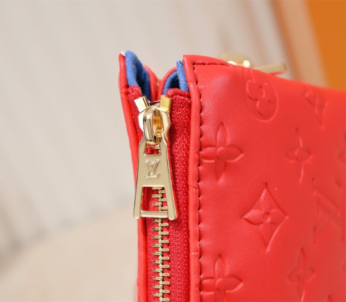 Louis Vuitton Coussin PM Bag In Neon Red With Jacquard Strap