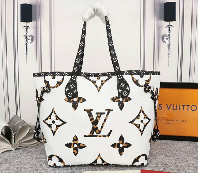 Louis Vuitton Giant Neverfull MM Tote In Cream And Caramel