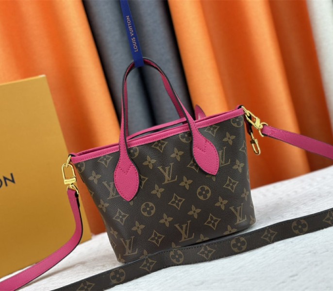 Louis Vuitton Neverfull Bandouliere Inside Out BB Tote In Monogram Canvas And Rose Pondichery Leather