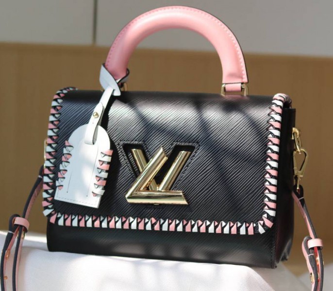 Louis Vuitton Epi Leather Twist MM Bag In Black With Braided Edges Flap