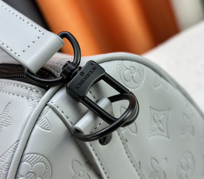 Louis Vuitton Monogram Shadow Leather Keepall Bandouliere 50 With Leather Strap In Anthracite Gray