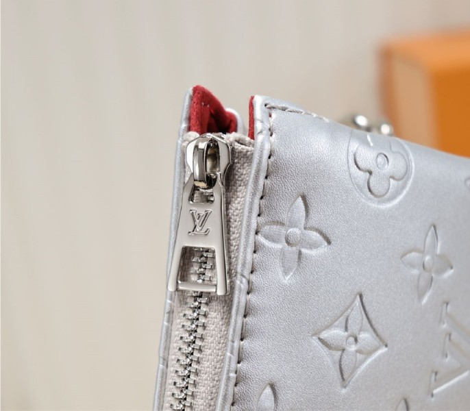 Louis Vuitton Coussin PM Bag In Silver With Jacquard Strap