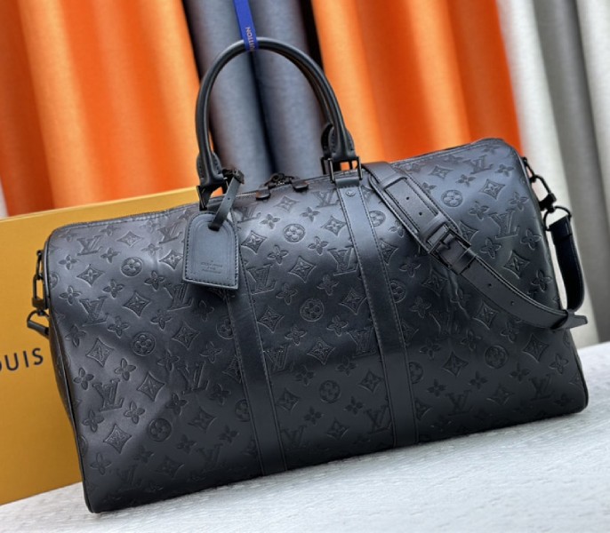 Louis Vuitton Monogram Shadow Leather Keepall Bandouliere 50 In Black