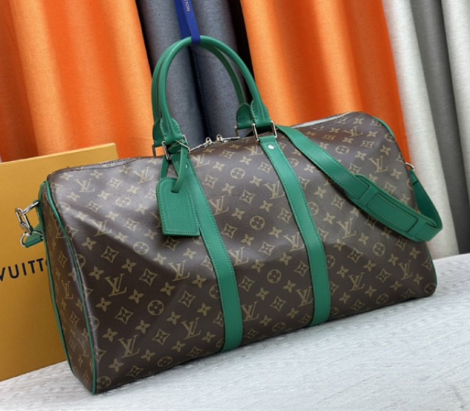 Louis Vuitton Monogram Macassar Canvas Keepall Bandouliere 50 In Borneo Green