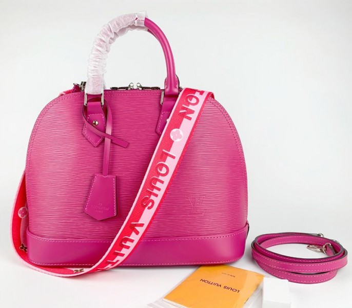 Louis Vuitton Epi Leather Alma PM Handbag In Pondichery Pink With Jacquard Strap