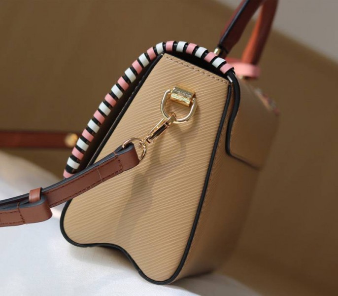 Louis Vuitton Epi Leather Twist MM Bag In Beige With Braided Edges Flap