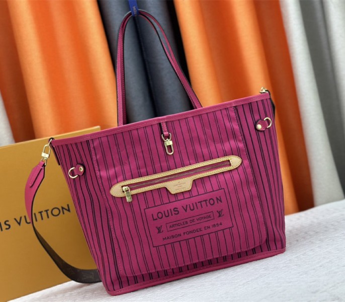 Louis Vuitton Neverfull Bandouliere Inside Out MM Tote In Monogram Canvas And Rose Pondichery Textile