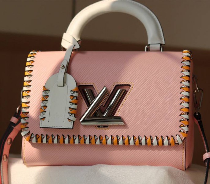 Louis Vuitton Epi Leather Twist MM Bag In Rose Bellerin Pink With Braided Edges Flap