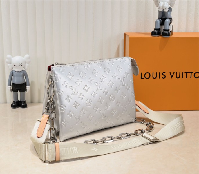 Louis Vuitton Coussin PM Bag In Silver With Jacquard Strap