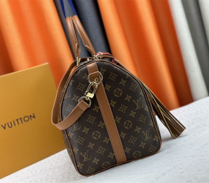Louis Vuitton Monogram Dust Canvas Keepall Bandouliere 50 In Brown