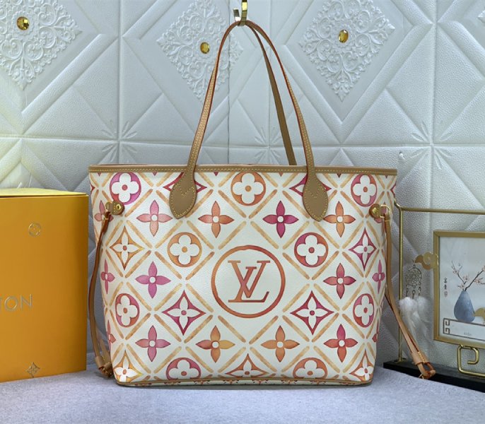 Louis Vuitton LV By The Pool Monogram Tiles Canvas Neverfull MM Tote In Coral