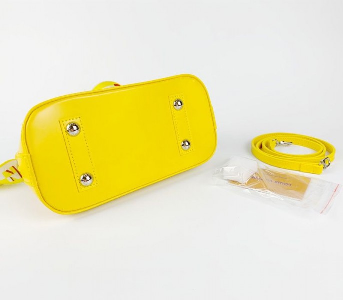 Louis Vuitton Epi Leather Alma BB Handbag In Cedrat Yellow With Jacquard Strap