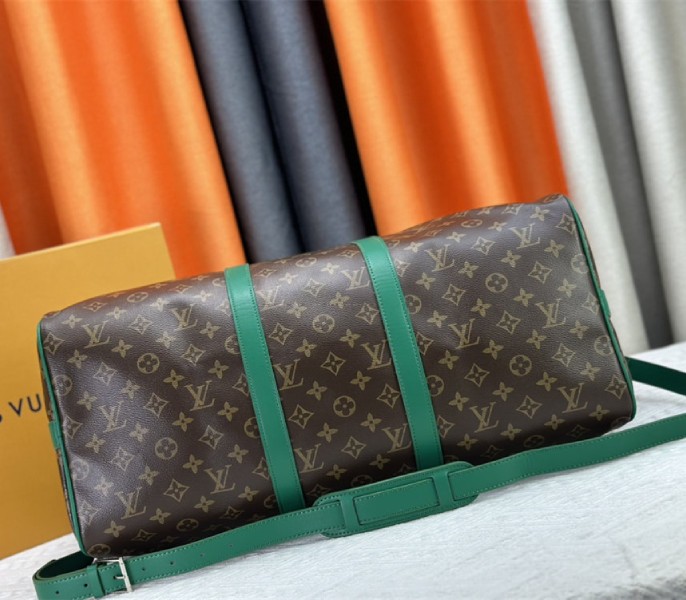 Louis Vuitton Monogram Macassar Canvas Keepall Bandouliere 50 In Borneo Green