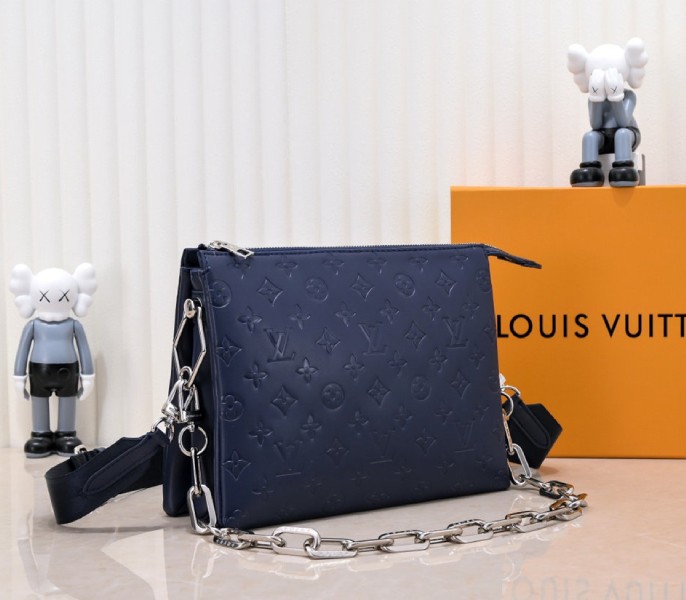 Louis Vuitton Coussin PM Bag In Navy Blue With Jacquard Strap