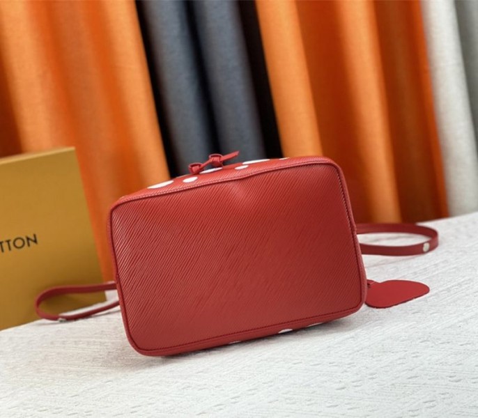 Louis Vuitton X YK Epi Leather NeoNoe MM Red Bag In White Infinity Dots