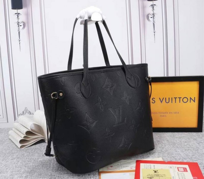 Louis Vuitton Monogram Empreinte Neverfull MM Tote In Black