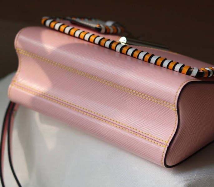 Louis Vuitton Epi Leather Twist MM Bag In Rose Bellerin Pink With Braided Edges Flap