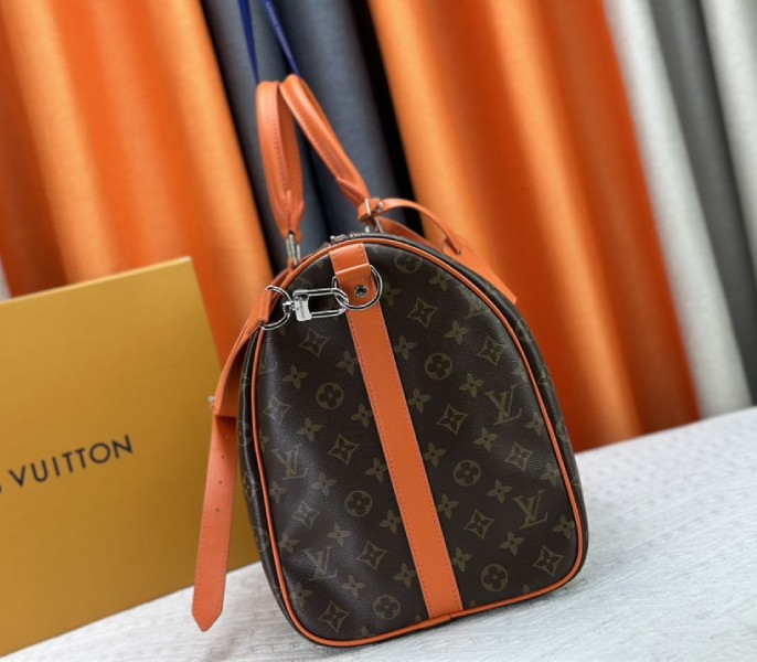 Louis Vuitton Monogram Macassar Canvas Keepall Bandouliere 50 In Tangerine Orange