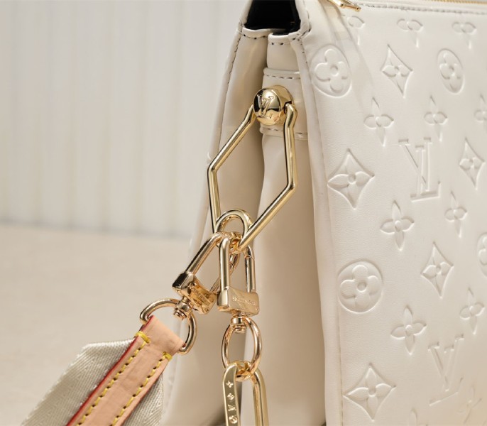 Louis Vuitton Coussin PM Bag In Cream With Jacquard Strap