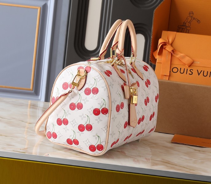 X TM Monogram Cherry Canvas Speedy Soft Bandouliere 30 In White