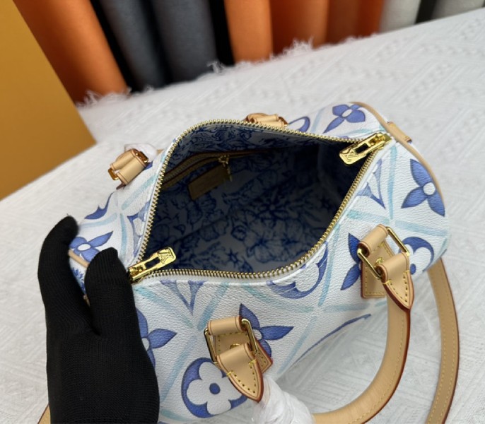 Louis Vuitton LV By The Pool Monogram Tiles Canvas Speedy Bandouliere 25 Bag In Lagoon Blue