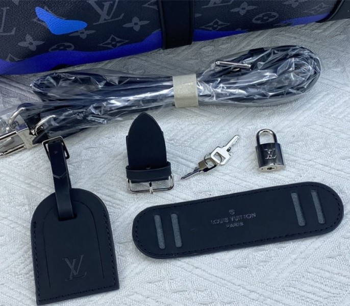 Louis Vuitton Monogram Eclipse Keepall 55 Bandouliere Travel Bag In Blue Sunrise