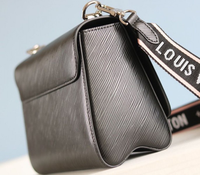 Louis Vuitton Epi Leather Twist MM Bag In Black With Jacquard Strap