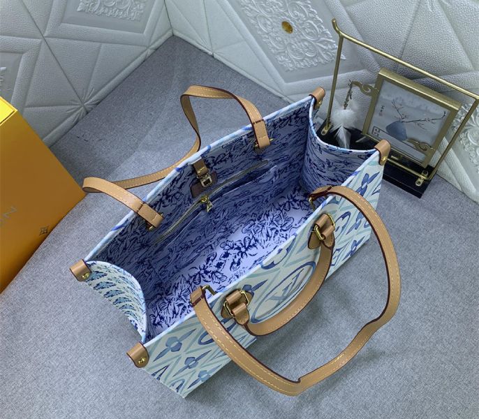 Louis Vuitton LV By The Pool Monogram Tiles Canvas Onthego MM Tote In Lagoon Blue