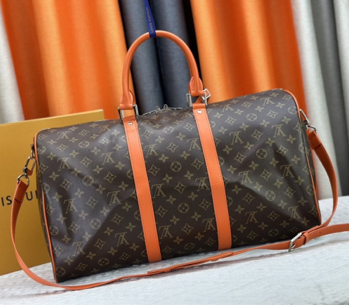 Louis Vuitton Monogram Macassar Canvas Keepall Bandouliere 50 In Tangerine Orange