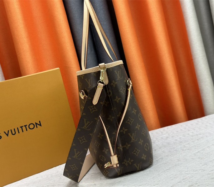 Louis Vuitton Neverfull Bandouliere Inside Out MM Tote In Monogram Canvas And Stamped Beige Textile