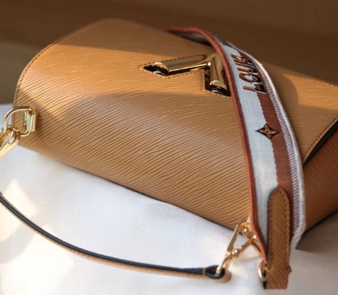Louis Vuitton Epi Leather Twist MM Bag With Jacquard Strap In Honey Gold