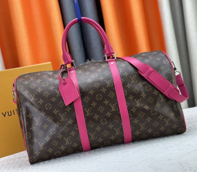 Louis Vuitton Monogram Macassar Canvas Keepall Bandouliere 50 In Pondichery Pink