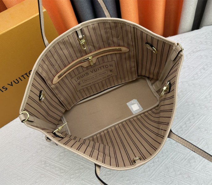 Louis Vuitton Neverfull Bandouliere Inside Out MM Tote In Monogram Canvas And Beige Textile And Leather