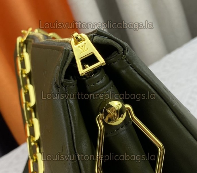 Louis Vuitton Coussin MM Bag In Khaki With Jacquard Strap