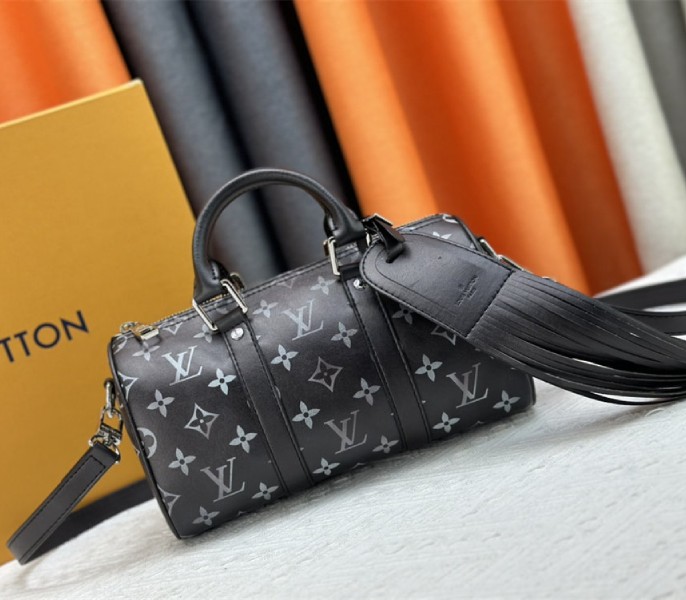 Louis Vuitton Brushed Monogram Keepall Bandouliere 25 City Bag In Black
