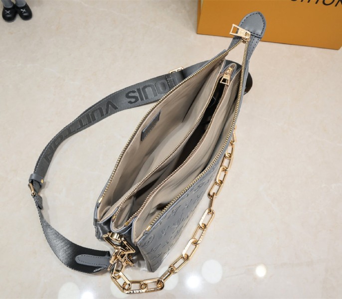 Louis Vuitton Coussin PM Bag In Gray With Jacquard Strap