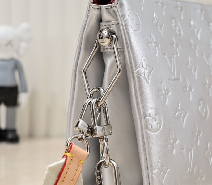 Louis Vuitton Coussin PM Bag In Silver With Jacquard Strap